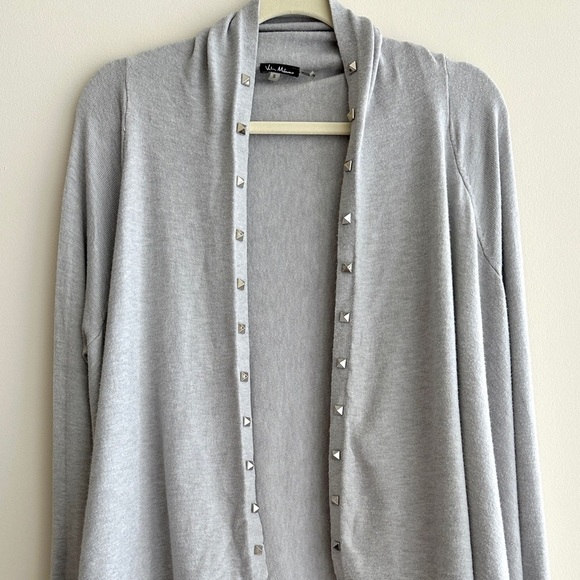 Vila Milano Grey Open Front Metallic Studded Cardigan, Grey, Size Small - Picture 2 of 16